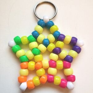 Handmade Neon Rainbow Stretchy Kandi Star Keychain